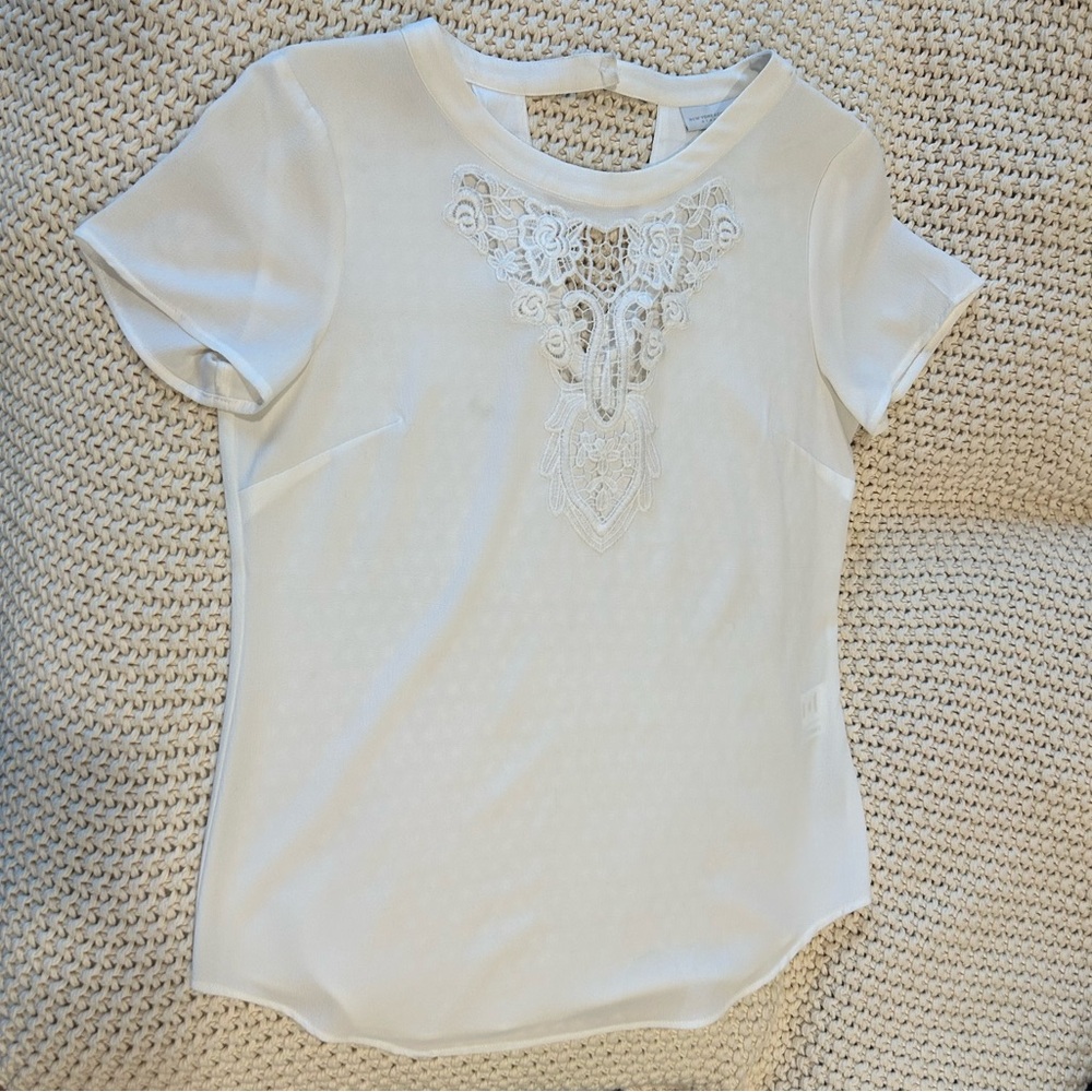 New York & Company White Lace Accent Blouse